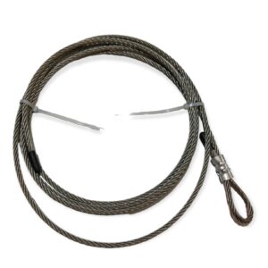 Coiled metal cable with looped ends and pointed tips.