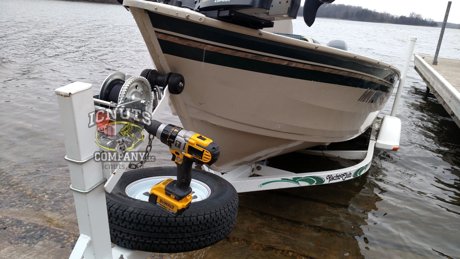 ICNUTS marine winch tool kit in use on a boat trailer